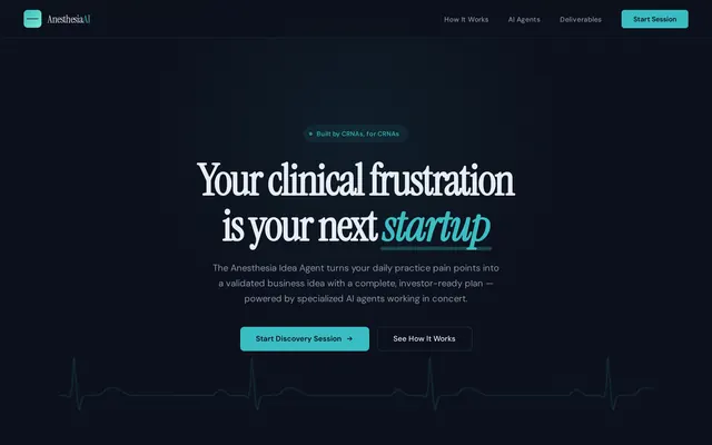 Anesthesia Idea Agent landing page