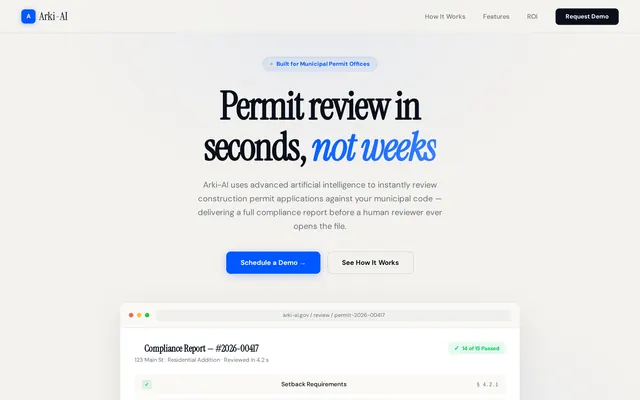 Arki-AI permit review landing page