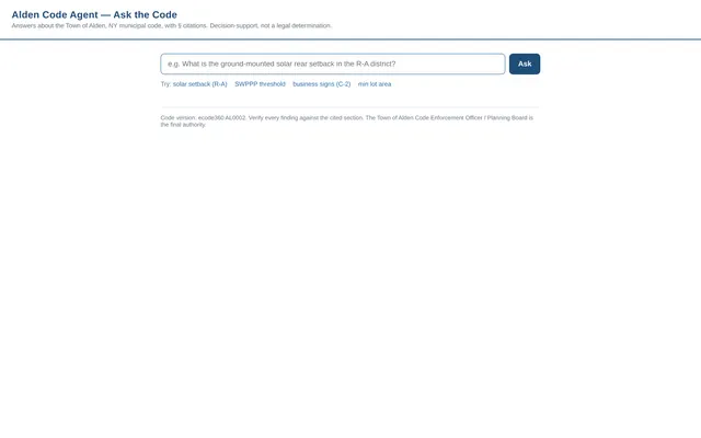 Alden Code Agent question interface