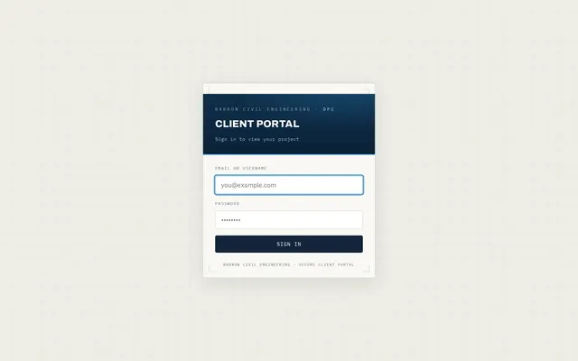 Barron Civil Engineering client portal sign-in